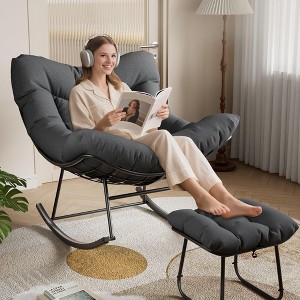 Oversized Lounge Chair with Footrest, Outdoor Papasan Rocking Chair with Ottoman and Sturdy Metal Frame - 1 of 4