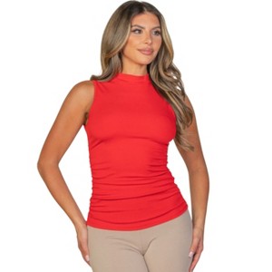 Slickblue Women's Ribbed Sleeveless Tee - Ruched Side Fitted Knit Top - 4 Color Options, Size S-L - 1 of 4