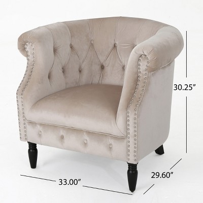 Aries Champagne Velvet High-Back Club Chair with Studded Arms