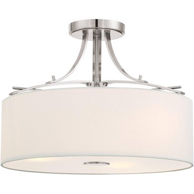 Minka Lavery Modern Industrial Ceiling Light Semi Flush Mount Fixture 16 1/2" Brushed Nickel White Linen Drum for Bedroom Kitchen