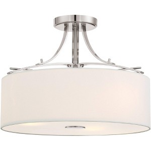 Minka Lavery Modern Industrial Ceiling Light Semi Flush Mount Fixture 16 1/2" Brushed Nickel White Linen Drum for Bedroom Kitchen - 1 of 3