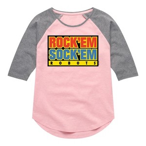 Girls' - Rock 'Em Sock 'Em Robots - Rock 'Em Sock 'Em Logo Shirt Tail Raglan Graphic T-shirt - 1 of 4