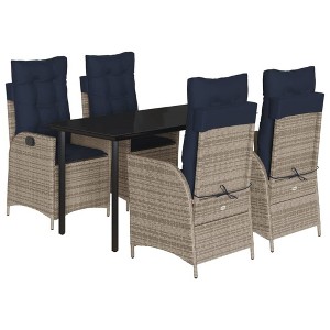 vidaXL Patio Dining Set with Cushions Outdoor Garden Seating Gray Poly Rattan - 55.1" Table Length Without Footrest 4 Items - 1 of 4