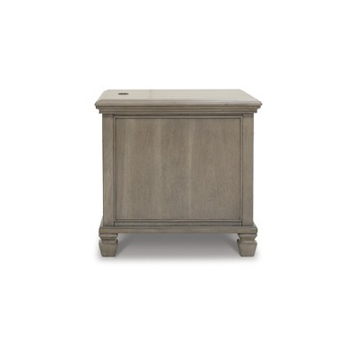Gray Rectangular Wooden End Table with Storage and USB Ports