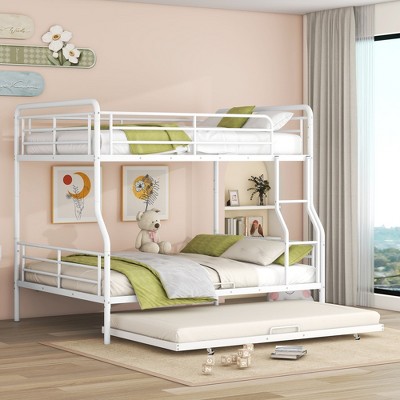 Full Xl Over Queen Metal Bunk Bed With Twin Size Trundle, White ...