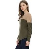 Allegra K Women's Casual Color Block Stretch Long Sleeves Split V-Neck T-Shirt - 4 of 4