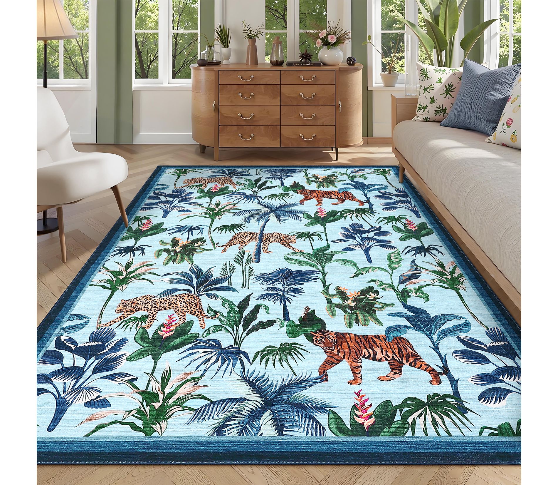 Modern Animal Print Jungle Snake Area Rug Stain Resistant Easy Cleaning Washable Rugs Non Slip Non Shedding Low Pile Floor Cover Ultra Soft Carpet