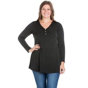 Plus Flared Long Sleeve Henley Tunic Top - 24seven Comfort Apparel™ - 1 of 3