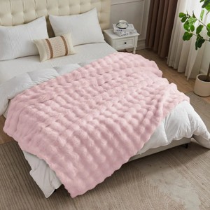 Cozy Throw Blanket, Faux Rabbit Fur Reversible Fleece Blanket, Anti-Shedding Machine Washable Chirstmas Blanket for Sofa/Bedroom/Winter Gift - 1 of 4