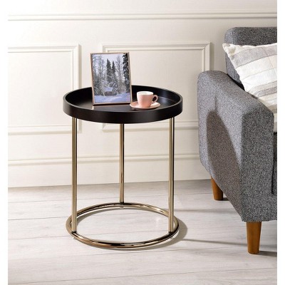 NicBex Round End Table with Clear Glass Table Top Small Side Table in Black Metal for Indoor Outdoor