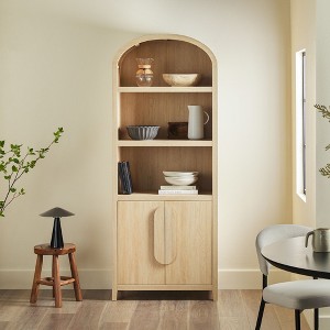 Modern 3 Shelf Open Arched Bookcase Cabinet - Black - 1 of 4