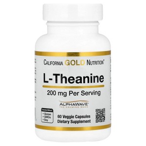 California Gold Nutrition L-Theanine, Featuring AlphaWave®, 200 mg, 60 Veggie Capsules - 1 of 3