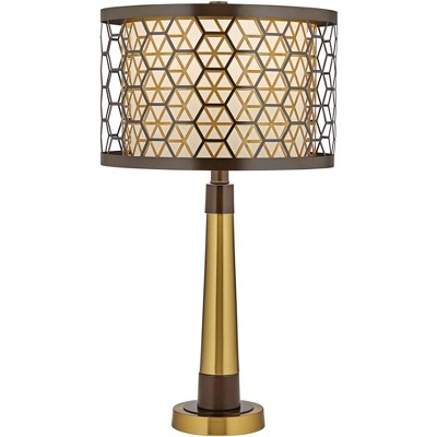 Possini Euro Design Modern Luxury Table Lamp Bronze Gold Metal Triple Drum Shade Living Room Bedroom House Bedside Nightstand Home