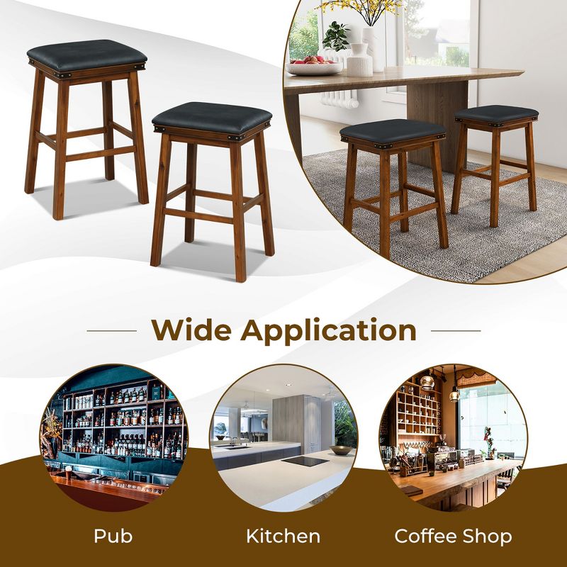 Tangkula Set of 4 PU Leather Bar Stools 30" Counter Height Dining Stools w/ Upholstered Seat, 5 of 11