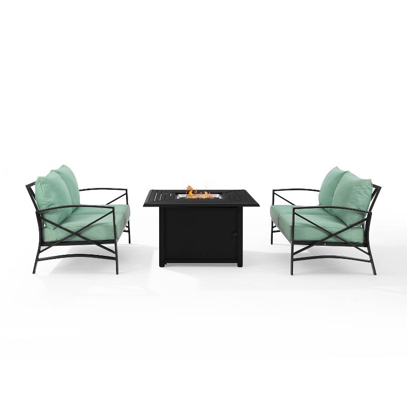 Kaplan 3pc Outdoor Conversation Set with Fire Table &#38; 2 Loveseats - Mist - Crosley, 3 of 17