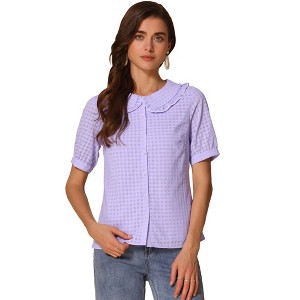 INSPIRE CHIC Women's Peter Pan Collar Contrast Color Trim Gingham Button Up Shirt - 1 of 4