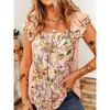 Womens Ruffled Sleeve Tops Cap Sleeve Casual Floral Blouse Square Neck Open Back Tank Tops Summer Lounge Tops with Ruffle Cap Sleeve,Pink - M - 4 of 4