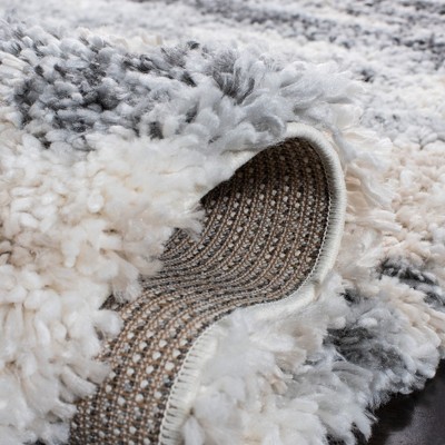 Ivory and Gray Abstract Shag Runner Rug