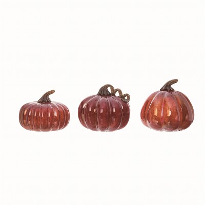 Transpac Glass 8.25 in. Orange Autumn Pearlescent Pumpkins Set of 3
