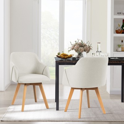 Bekrvio Swivel Dining Chairs with Arm Set of 2 - Modern Linen Upholstered Accent Desk Chairs with Beechwood Legs for Kitchen,Living Room