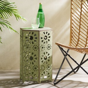 CAVINAS Hexagonal Iron Outdoor Patio End Table with Sunburst Cut Out Design,Waterproof Weather Resistant Side Table for Patio,Garden,Balcony - 1 of 4