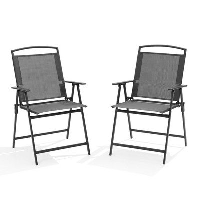Pellebant 2pc Patio Folding Chairs 2-Pack Dining Chairs Outdoor Portable Sling with Armrest