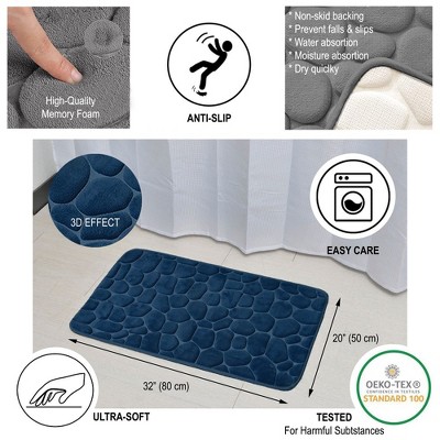 Navy Blue Memory Foam Cobble Stone Bath Mat