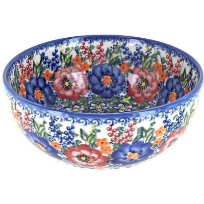 Blue Rose Polish Pottery Berry Bouquet Large Cereal/Soup Bowl