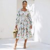Knit & Lounge Women’s Smocked Bodice Long Sleeve Tiered Midi Dress Romantic Floral Print Belted - 3 of 4