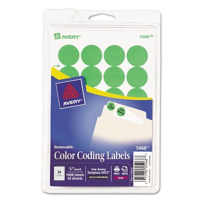 Avery Printable Removable Color-Coding Labels 3/4" dia Neon Green 1008/Pack 05468