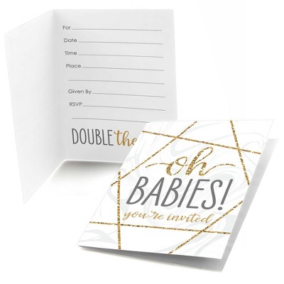 Big Dot of Happiness It's Twins - Fill In Gold Twins Baby Shower Invitations (8 count)