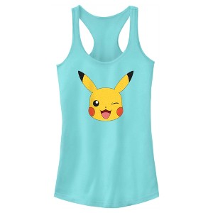 Juniors Womens Pokemon Pikachu Wink Face Racerback Tank Top - 1 of 4