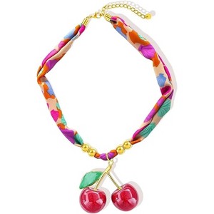 Scarf Necklace with Gold Charms - Starfish, Cross & Flower Pendant Boho Beach Accessory - 1 of 4