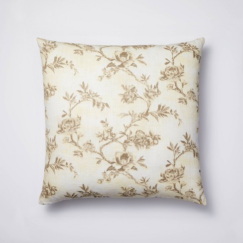 Euro Etched Neutral Floral Decorative Throw Pillow - Threshold™ designed with Studio McGee - image 1 of 4