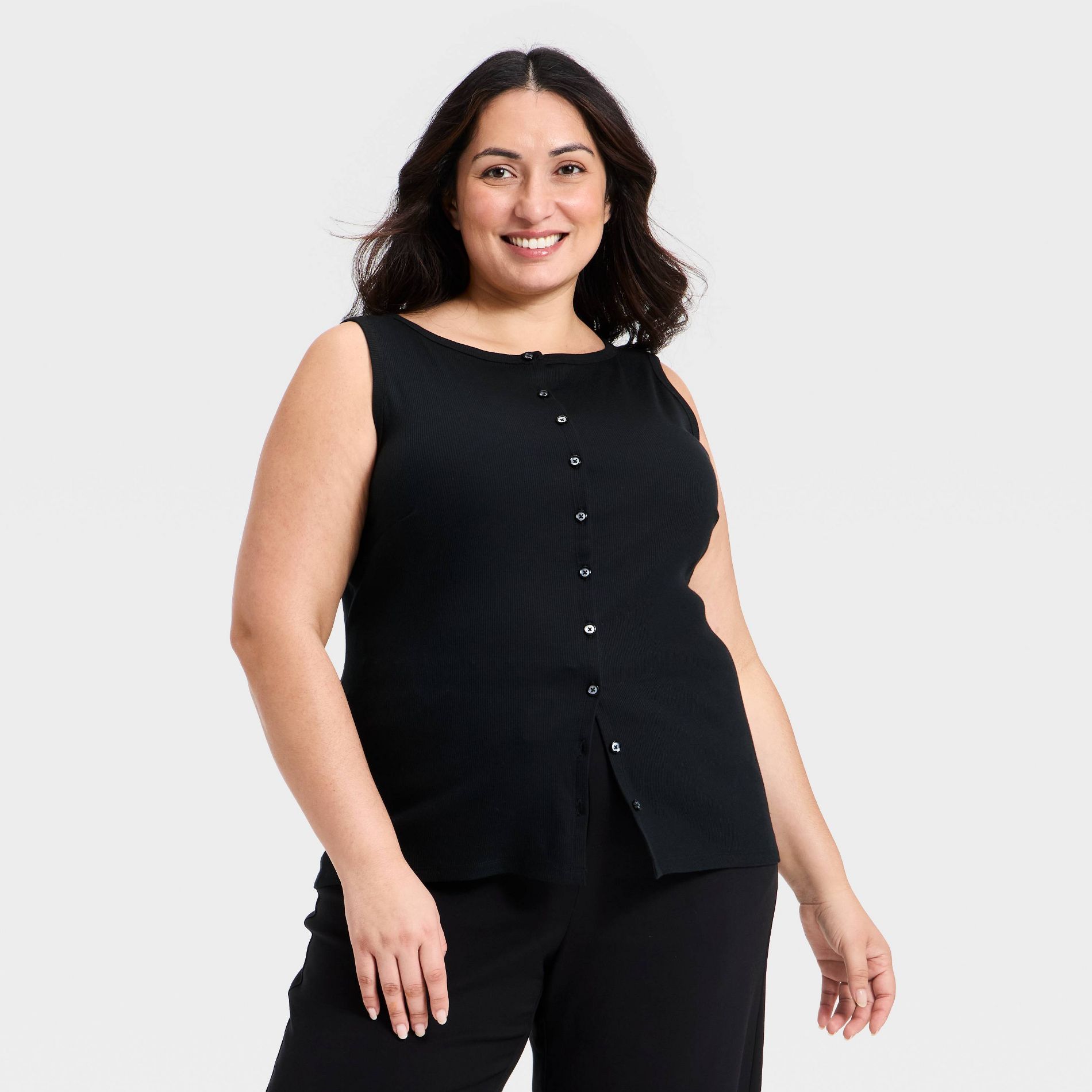 Women's Slim Fit Modern Ribbed Button-Front Tank Top - A New Day™