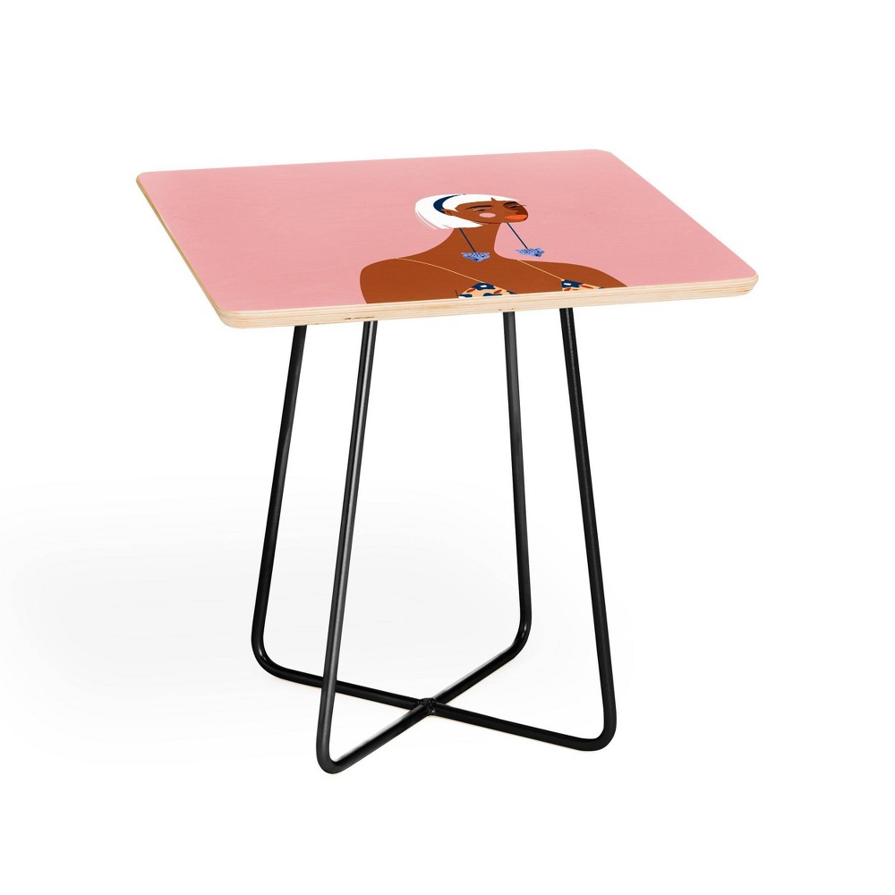 Photos - Coffee Table Maritza Lisa Cheetah Earrings Square Side Table Light Pink/Black - Deny De