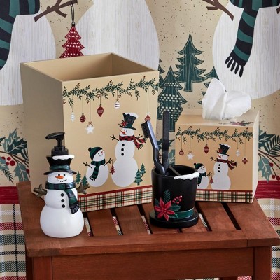 Rustic Plaid Snowman MDF Rectangular Wastebasket