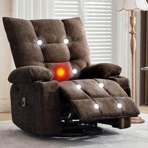 Swivel Rocker Recliner Chair with Massage and Heat, Oversize Ergonomic Lounge Single Sofa with Side Pocket & Cup Holders - 1 of 4