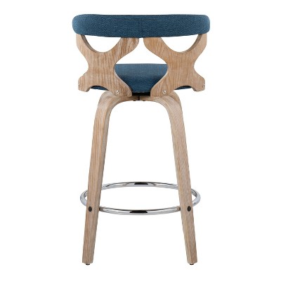 Gardenia 26" White Washed Wood and Blue Swivel Counter Stool Set