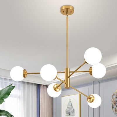POWLIG 6 - Light Modern Sputnik Sphere Chandelier With 4.7in Milky White Glass Shade
