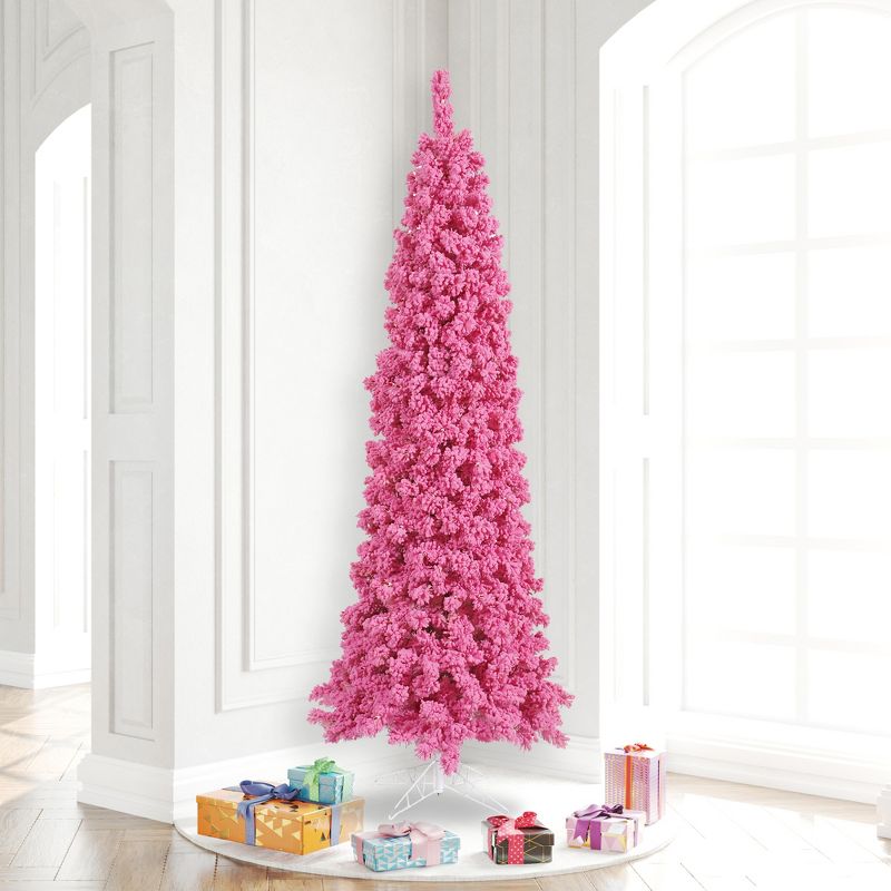 Vickerman Flocked Pink Pencil Fir Artificial Christmas Tree, 4 of 5