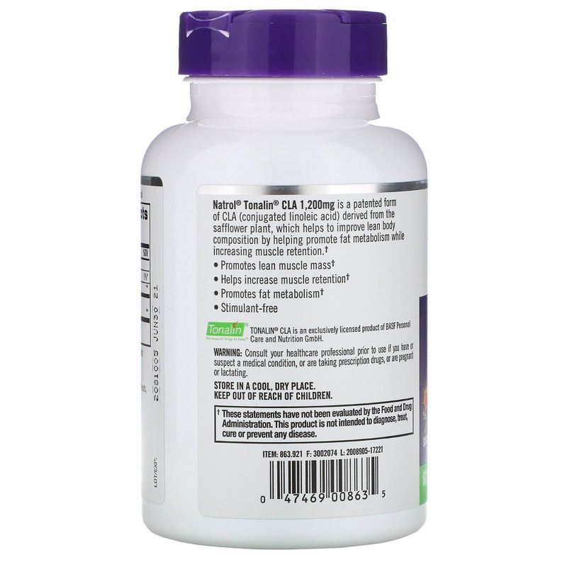 Natrol Weight Loss Supplements Tonalin CLA 1,200 mg Softgel 90ct, 3 of 4