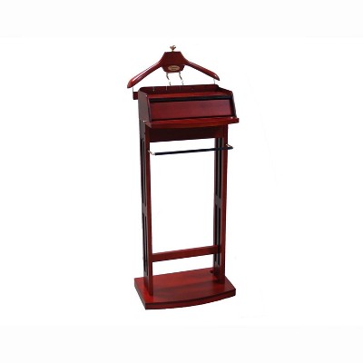 Proman Excalibur Wood Valet Stand with Power Extension, Storage Compartment, Hanger, Trouser Bar, Hooks & Shoe Rack – VL16201