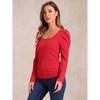 Allegra K Women's Puff Sleeve Square Neck Long Sleeve Casual Basic Ribbed Tunic Blouse - 4 of 4