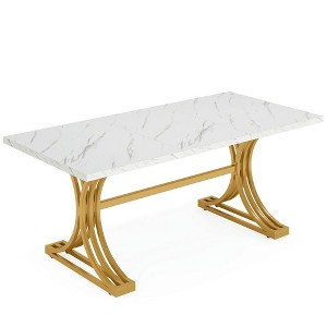 Resenkos Computer Desk, Office Desk, Study Desk,63" Modern Executive Computer Desk with Faux Marble Tabletop,Gray - 1 of 2