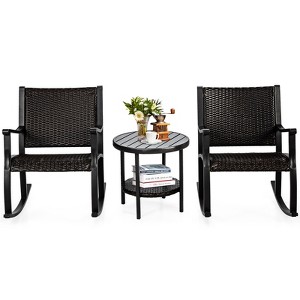 Tangkula 3-Piece Wicker Rocking Bistro Set Outdoor Conversation Set with Coffee Table - 1 of 4