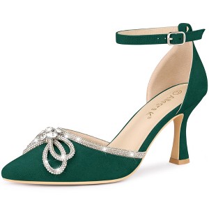 Allegra K Women's Rhinestones Bow Ankle Buckle Strap Stiletto Heel Pumps - 1 of 4