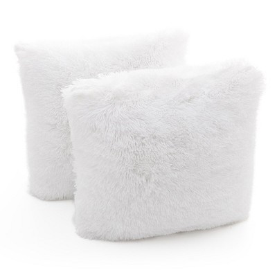 White Faux Fur Square Throw Pillow Set