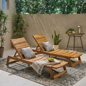 Outdoor Wood Chaise Lounge Chairs Set of 2, Reclining Sun Loungers with Adjustable Backrest for Patio, Deck, or Poolside – The Pop Home - 1 of 4