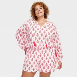 Women's Bouquet Long Sleeve Tie-Neck Boho Top Pink - Roller Rabbit x ...
